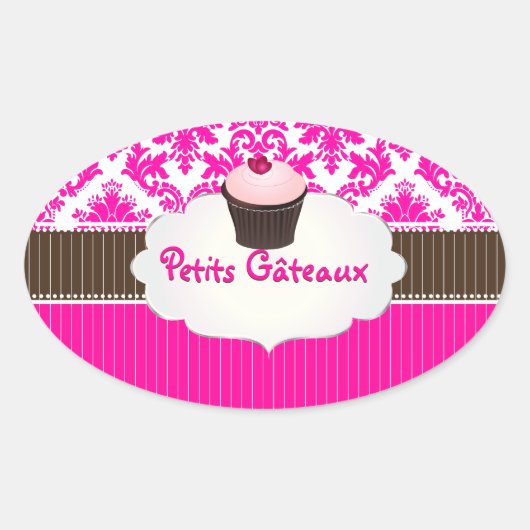 PixDezines cupcake+Damask/DIY-Farbe Ovaler Aufkleber (Vorderseite)