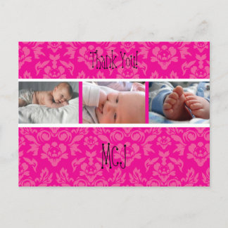 PixDezines Damask 12, Monogram danke Ihnen Postkar Ankündigungspostkarte