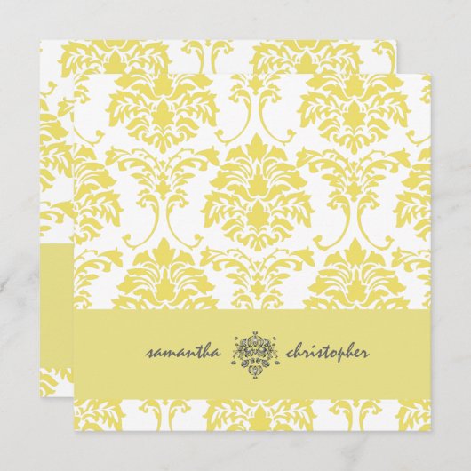 PixDezines Damask 1 Gelb und Grau Akzent Einladung (Vorne/Hinten)