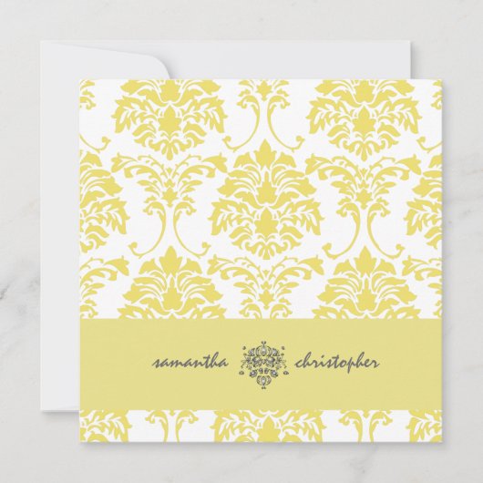 PixDezines Damask 1 Gelb und Grau Akzent Einladung (Vorderseite)
