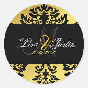 PixDezines Damask Monogramm Hochzeitsaufkleber Runder Aufkleber