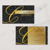 PixDezines Damask Spitzen in Schwarz + Gold Visitenkarte (Vorne/Hinten)