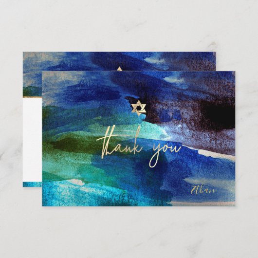 PixDezines DANK YOU Bar Mitzvah Iridescent Aqua RSVP Karte (Vorne/Hinten)