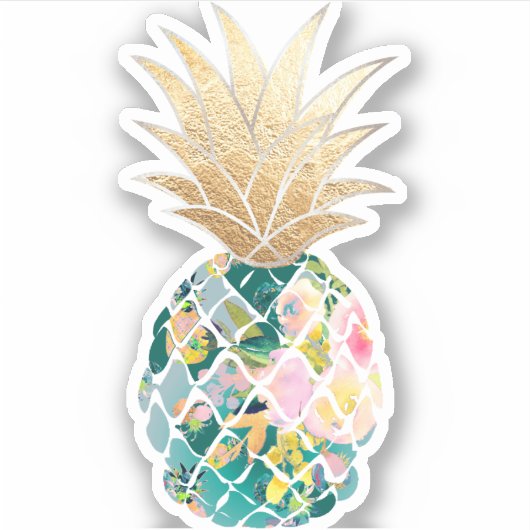 PixDezines Dark Aquamarin Aloha Ananas, Imitate Go Aufkleber (Vorderseite)