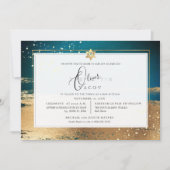 PixDezines DARK AQUAMARIN GOLD BRUSHSTROKE Mitzvah Einladung (Vorderseite)