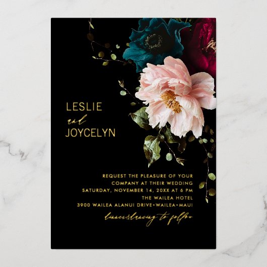 PixDezines Dark Moody Floral Arrangement Folieneinladung (Vorderseite)