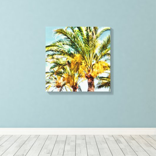 PixDezines Date Palms/Light Blue Leinwanddruck (Insitu (Holzboden))