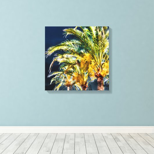 PixDezines Date Palms/Midnight Blue Leinwanddruck (Insitu (Holzboden))
