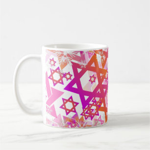 PixDezines Davidsstern Muster, rosa+Orange Kaffeetasse