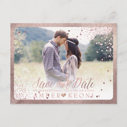 PixDezines Dazzled Imitats Rose Gold Confetti Ankündigungspostkarte (Vorderseite)