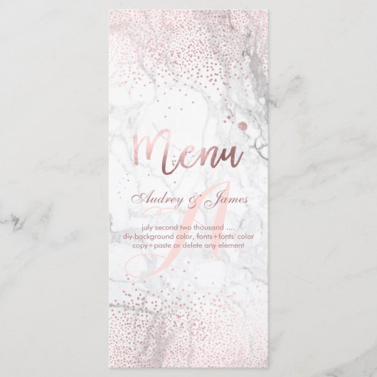 PixDezines Dazzled Imitats Rose Gold+Marmor Menü Menükarte (Vorderseite)