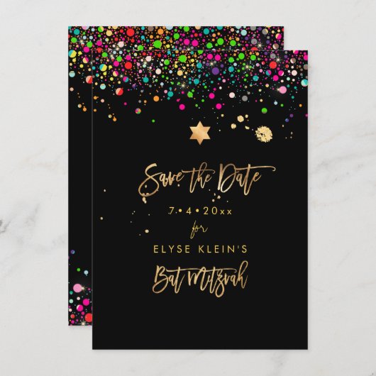 PixDezines Dazzled Rainbow Mitzvah Save the Date (Vorne/Hinten)