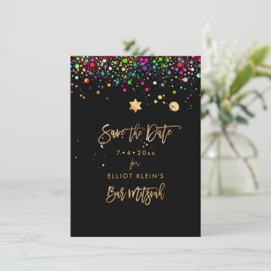 PixDezines Dazzled Rainbow Mitzvah Save the Date (Stehend Vorderseite)