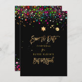 PixDezines Dazzled Rainbow Mitzvah Save the Date Dankeskarte (Vorne/Hinten)