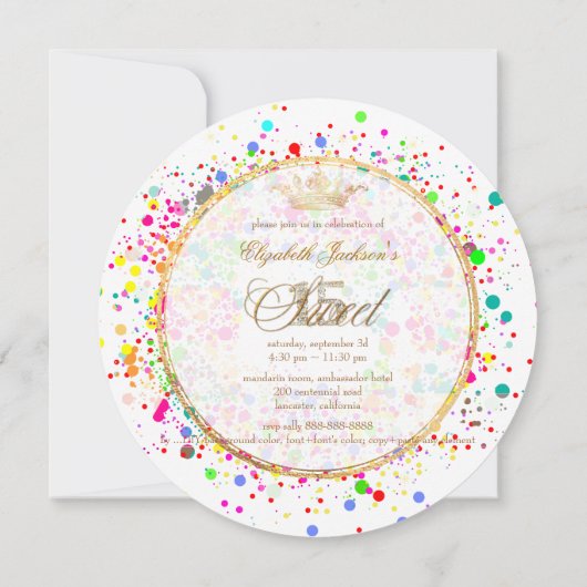 PixDezines Dazzled/Regenbogen/Sweet+15 Einladung (Rückseite)