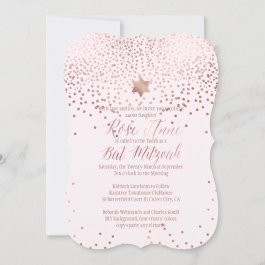 PixDezines Dazzled Rose Gold/Imitate Foil/Bat Mitz Einladung (Rückseite)