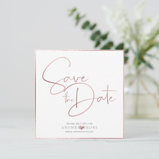 PixDezines DELICATE LIEBE IMITATE ROSE GOLD FOIL Save The Date (Stehend Vorderseite)