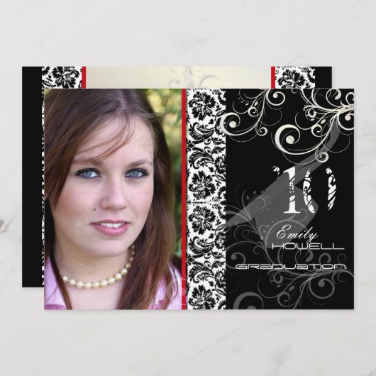 PixDezines Desiree Damask, 2011 Abschluss Einladun Einladung (Vorne/Hinten)