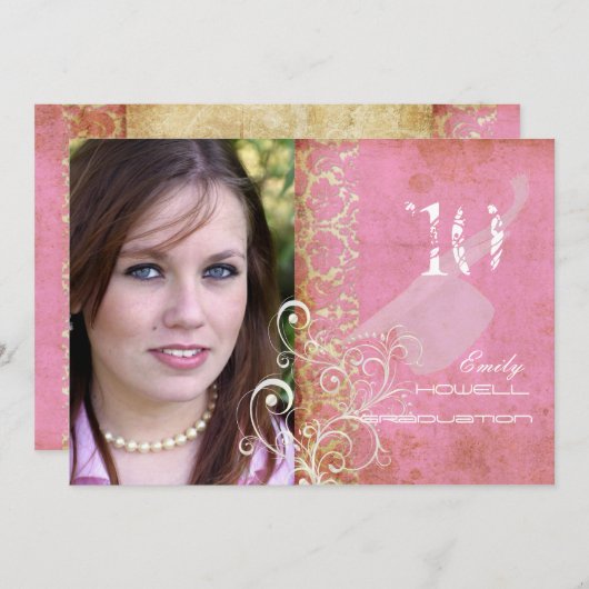 PixDezines Desiree Damask/Vintag+Pink Einladung (Vorne/Hinten)