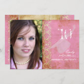 PixDezines Desiree Damask/Vintag+Pink Einladung (Vorne/Hinten)