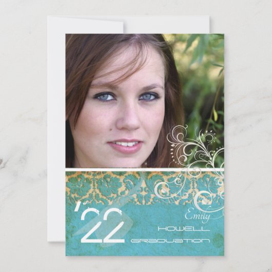 PixDezines Desiree Damask/Vintag türkis Einladung (Vorderseite)