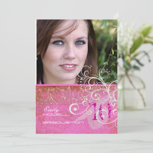 PixDezines Desiree Damask/Vintag/Wirbel Einladung (Stehend Vorderseite)