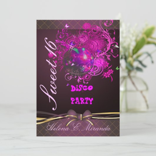 PixDezines Disco Ball Sweet 16/ princess/tiara Einladung (Stehend Vorderseite)