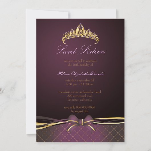 PixDezines Disco Ball Sweet 16/ princess/tiara Einladung (Rückseite)