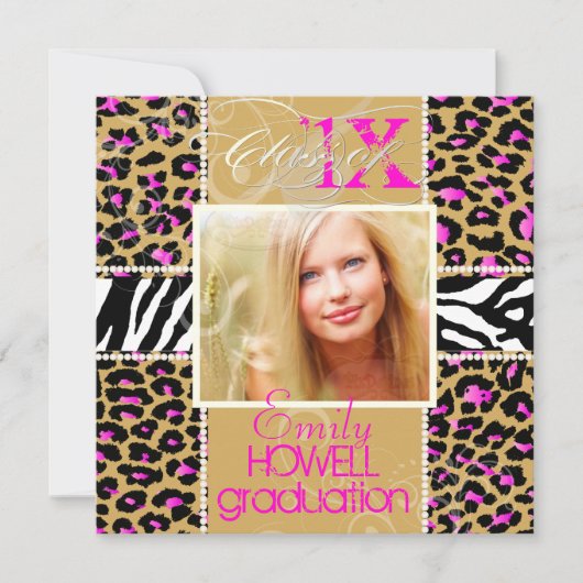 PixDezines diy 2012 Grads, rosa cheetah+zebra Einladung (Vorderseite)
