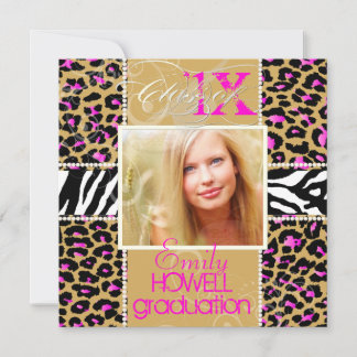 PixDezines diy 2012 Grads, rosa cheetah+zebra Einladung
