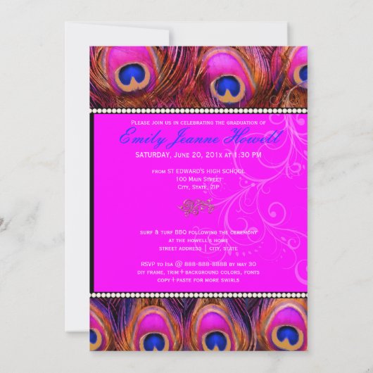 PixDezines diy 2012 Grads, rosa Pfau Einladung (Rückseite)