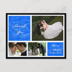 PixDezines DIY color/Damask Fotos Danke/blau Postkarte