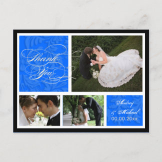 PixDezines DIY color/Damask Fotos Danke/blau Postkarte