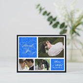 PixDezines DIY color/Damask Fotos Danke/blau Postkarte (Stehend Vorderseite)