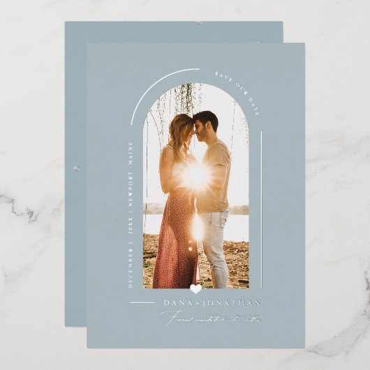 PixDezines DIY color Dusty Blue Arch Rett Date Folieneinladung (Vorderseite/Rückseite)