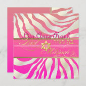PixDezines DIY color/Pink Zebra, Bat Mitzvah Einladung (Vorne/Hinten)