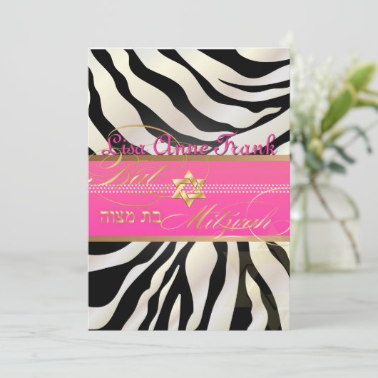 PixDezines DIY color/Zebra, Bat Mitzvah Einladung (Stehend Vorderseite)