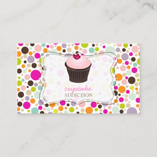 PixDezines diy cupcake+Regenbogenpolka-Punkte Visitenkarte (Vorderseite)