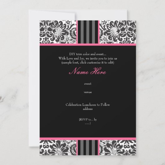 PixDezines diy Ereignis. Monogramm Fidora-Damast Einladung (Rückseite)