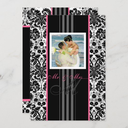 PixDezines diy event+color. monogramm-Damast Einladung (Vorne/Hinten)