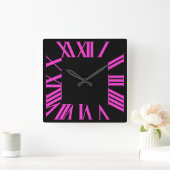 PixDezines DIY Farbe heiß rosa römische Ziffern Quadratische Wanduhr (Zuhause)