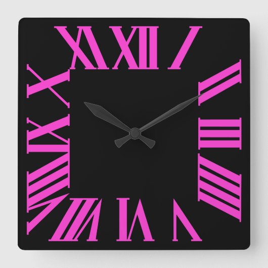 PixDezines DIY Farbe heiß rosa römische Ziffern Quadratische Wanduhr (Vorderseite)