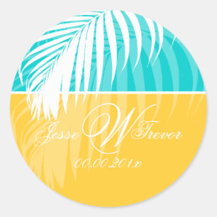 PixDezines DIY Farben/Weiße Palmwedel Runder Aufkleber
