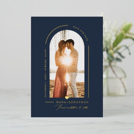 PixDezines DIY Farbskizze Blauer Pfeil Rett Datum Folieneinladung (Stehend vorne)