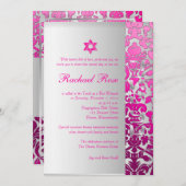 PixDezines DIY flora Damask/Mitzvah/pink/silber Einladung (Vorne/Hinten)