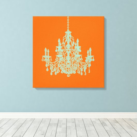 PixDezines DIY Hintergrund/Mint Green Chandelier Leinwanddruck (Insitu (Holzboden))