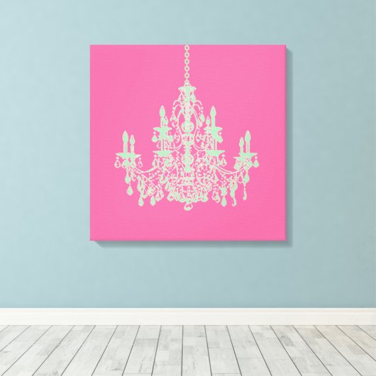 PixDezines DIY Hintergrund/Mint Green Chandelier Leinwanddruck (Insitu (Holzboden))