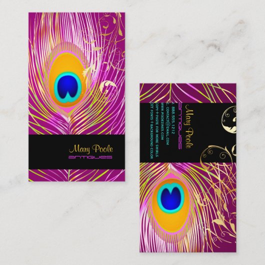 PixDezines-DIY-Hintergrund/Pfau+filigrane Wirbel Visitenkarte (Vorne/Hinten)