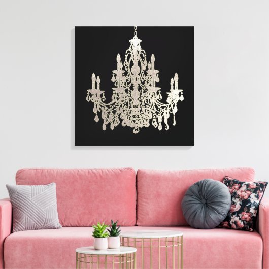 PixDezines DIY Hintergrundfarbe/Silber Kronleuchte Leinwanddruck (Insitu (Wohnzimmer))