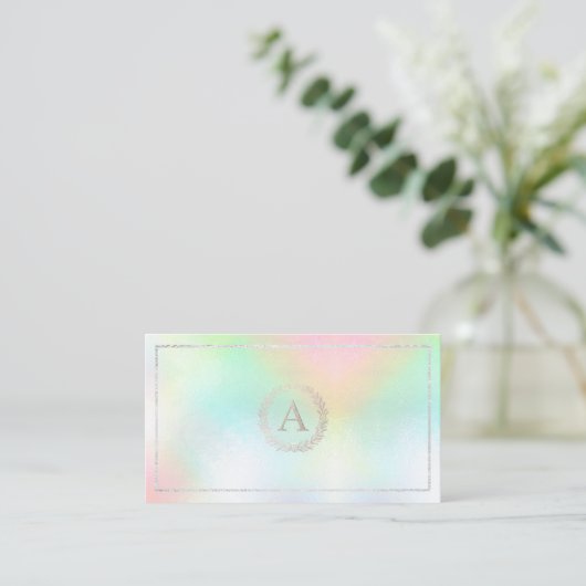 PixDezines DIY-Imitate Silver Monogram Holographis Visitenkarte (Stehend Vorderseite)